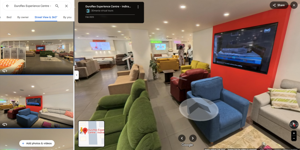 Shows how Duroflex store looks in 360 view